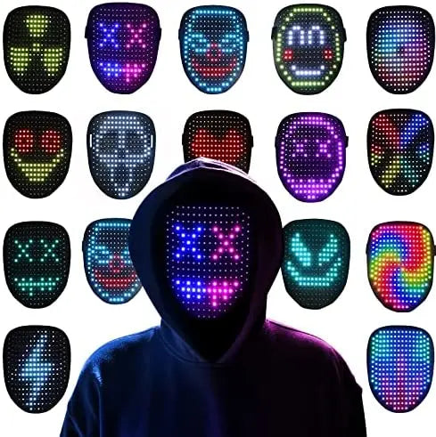 Halloween LED Gesture Mask – Face-Changing Light-Up Party Prop with Induction Technology