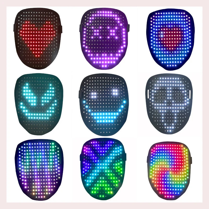 Halloween LED Gesture Mask – Face-Changing Light-Up Party Prop with Induction Technology